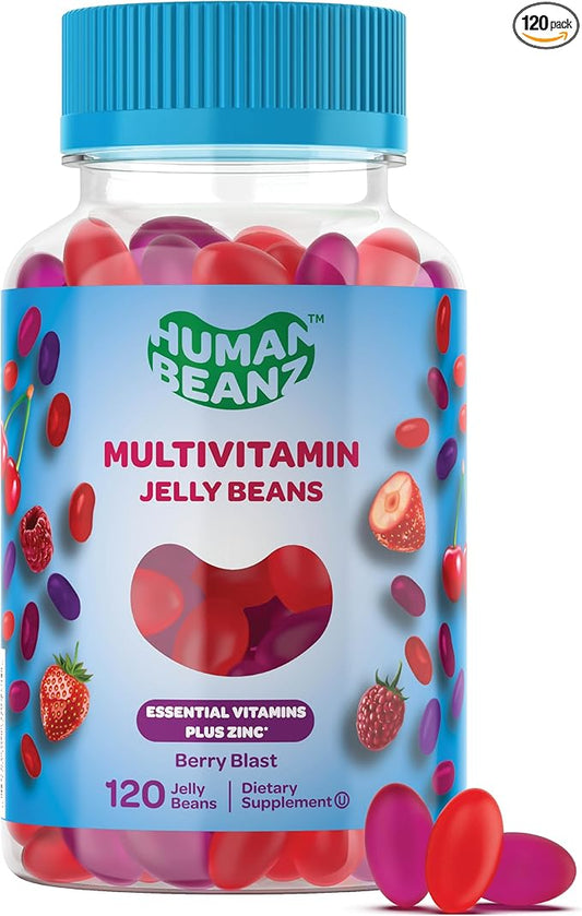 Multivitamin Jelly Bean Gummies with Zinc for Men and Women, Immune Support Dietary Supplements for Adults, Vegetarian, 120 Berry Blast Jelly Beans, Kosher-SeraviaPure