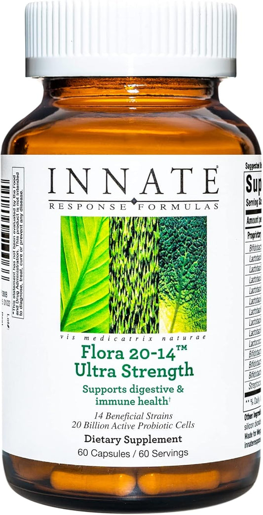 Innate Response Formulas Flora 20-14 Ultra Strength - Probiotic Supplement with 20 Billion CFU - 14 Probiotic Strains - Vegan and Non-GMO - Made Without 9 Food Allergens - 60 Caps-SeraviaPure