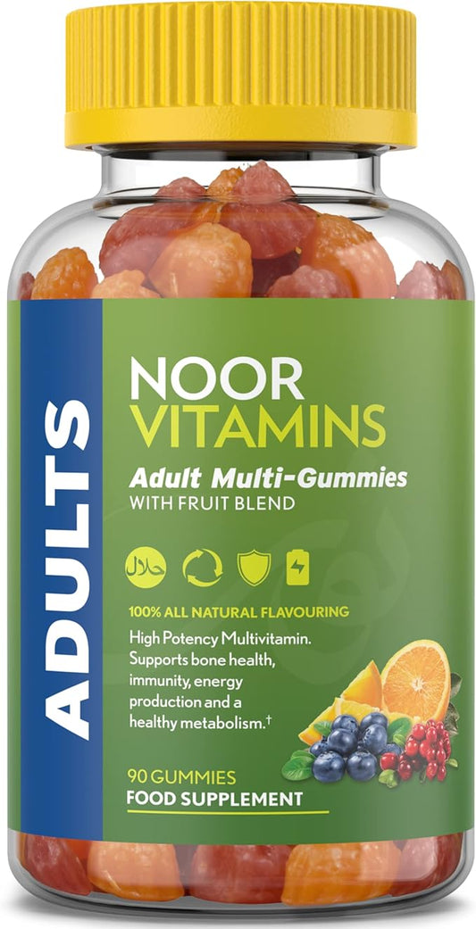 Noor Vitamins Halal Adult Multivitamin Gummy with Organic Fruit Blend for Men and Women; Non-GMO, Gluten Free, Gelatin Free Halal Vitamins - 90 Count-SeraviaPure