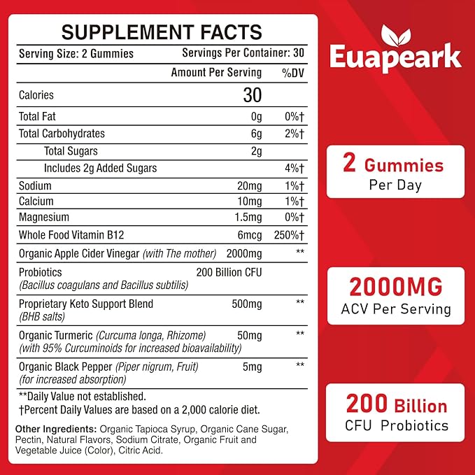 Apple Cider Vinegar Gummies, Keto ACV Gummies with Probiotics, Vitamin B12 & Keto Support, 2000 mg ACV Gummies with Mother for Digestion, Metabolism, Cleanse & Detox Diet, Vegan, Low Sugar, 60 Counts-SeraviaPure