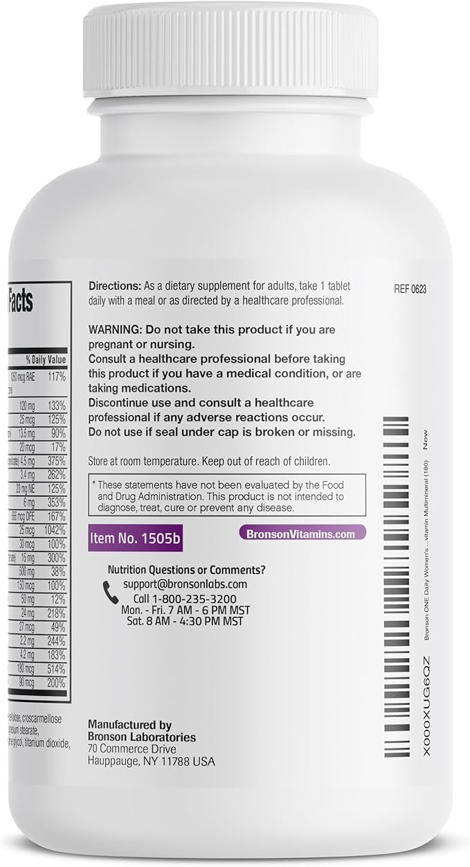 Bronson ONE Daily Women’s 50+ Complete Multivitamin Multimineral, 180 Tablets-SeraviaPure
