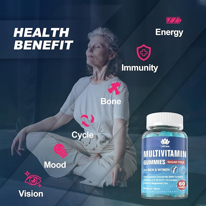 Sugar Free Multivitamin for Men & Women 50 Plus with Glucosamine Chondroitin MSM, Multivitamin Gummies Senior Multi Vitamin D3 K2 & A C E, B Complex, Algae Calcium Magnesium for Bone & Immune Support-SeraviaPure