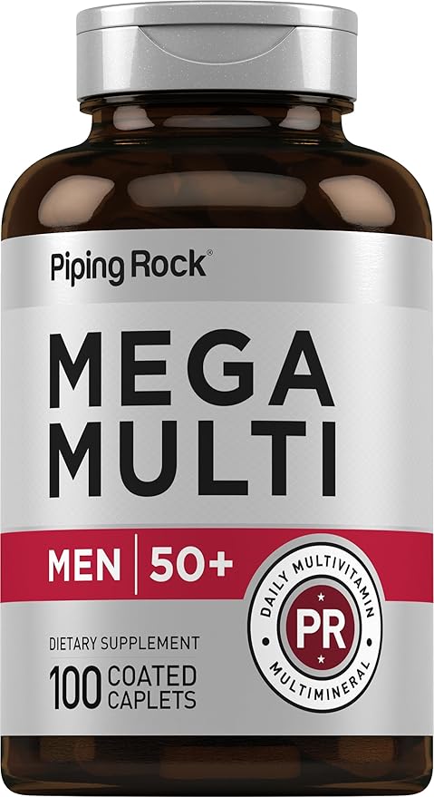 Piping Rock Multivitamin for Men Over 50 Plus | 100 Caplets | with Vitamin D3, Potassium, Folate | Daily Mega Multi Mineral Supplement | Non-GMO, Gluten Free-SeraviaPure