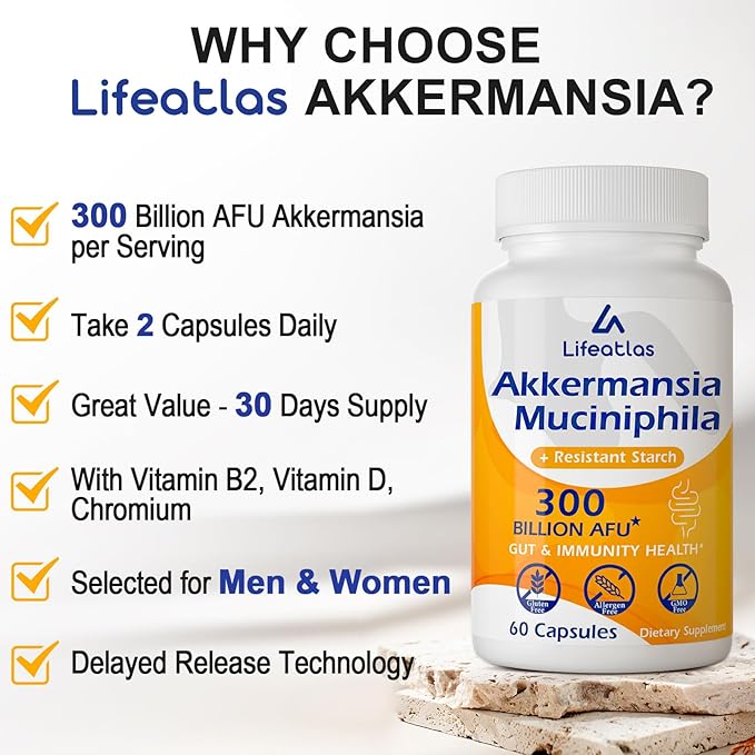 GLP-1 Supplement | 300 Billion AFU Akkermansia Muciniphila, Akkermansia Probiotic for Women Men, Akka Superbiotics for GLP-1 Production, Digestive, Gut, Immunity, Enhances Gut Lining Function, 60 Caps-SeraviaPure