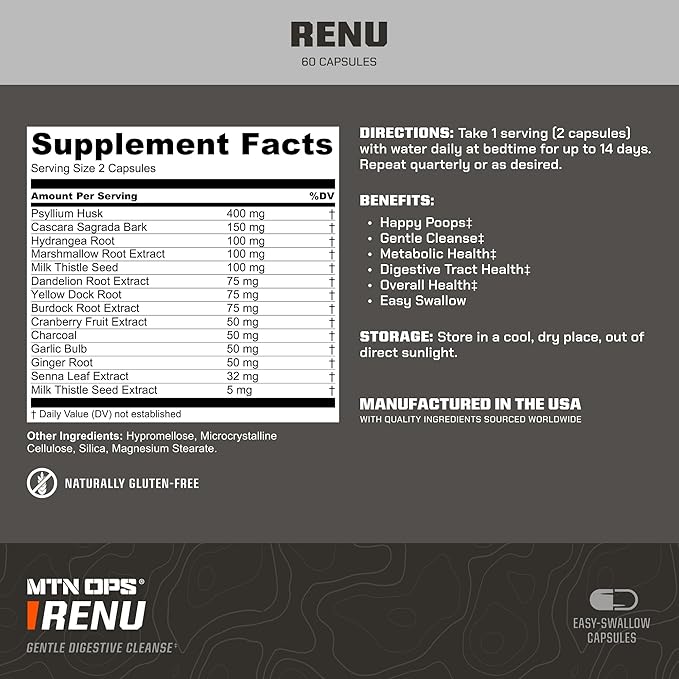 MTN OPS Renu Detox Cleanse, Full Body & Colon Cleanse Capsule Antioxidants Supplement, 30 Servings-SeraviaPure