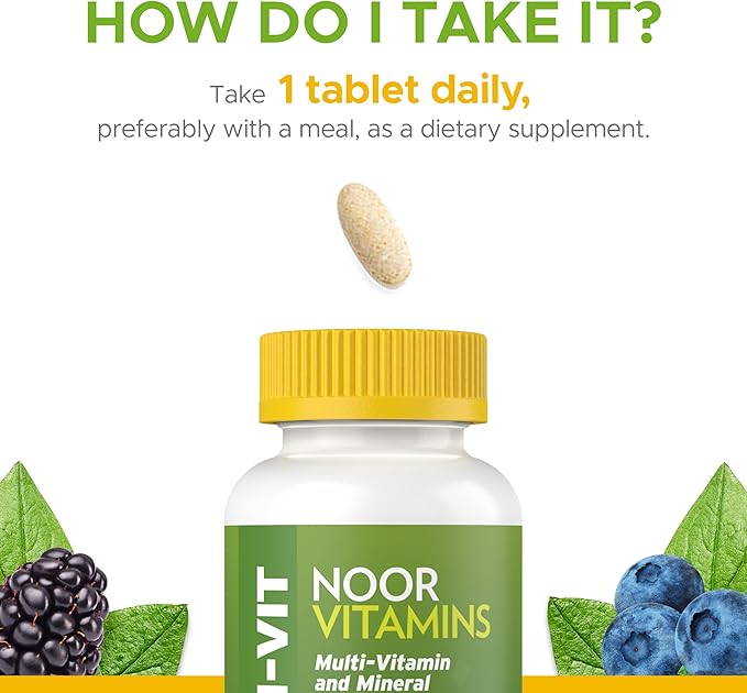 Noor Vitamins Halal Vitamins, Daily Multivitamin, Halal Vitamin for Women and Men, 30 Vitamins & Minerals, A, B12, C, Iron, Zinc to support general health, Non-GMO, Halal Multivitamin (2 Month Supply)-SeraviaPure