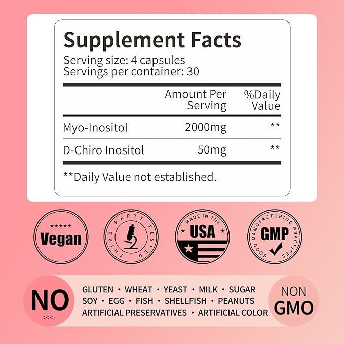 Inositol Supplement - Myo-Inositol & D-Chiro Inositol - 40:1 Ratio - Hormone Balance & Healthy Ovarian Support for Women - Vitamin B8-30 Day Supply-SeraviaPure