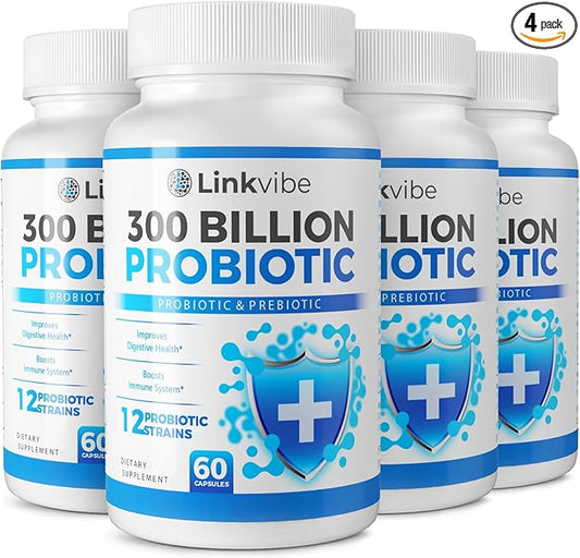 Probiotic 300 Billion CFU - 12 Strains Probiotics with Organic Prebiotics for Digestive & Gut, Immune, Bloating Health - Probiotics for Women and Men - Daily Probiotics Supplement -240 Counts-SeraviaPure