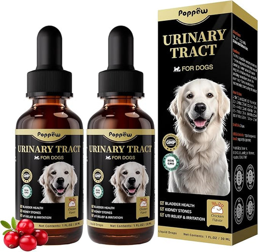 (2 Pack) POPPAW Dog UTI Treatment & Urinary Tract Support – Natural Herbal Drops with High Cranberry Extract, Vitamin B6 for Urine pH Balance, Bladder & Kidney Function, Chicken Flavor, 2 OZ