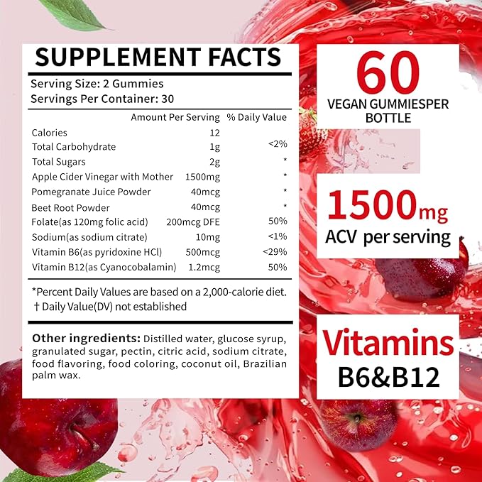 EDUDYF Keto ACV Gummies - 120 Count Gluten-Free, Gelatin-Free Apple Cider Vinegar Gummies with B12 for Keto Support, Vegetarian, Unique Flavor, Convenient Bottled Supplement for Men & Women-SeraviaPure