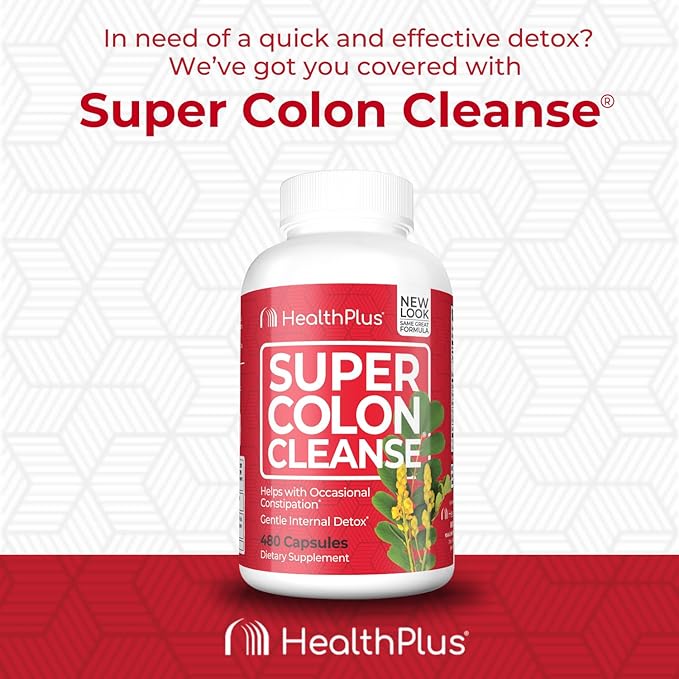 Health Plus Super Colon Cleanse: 10-Day Cleanse -Detox 12 Cleanses, 480 Capsules-SeraviaPure