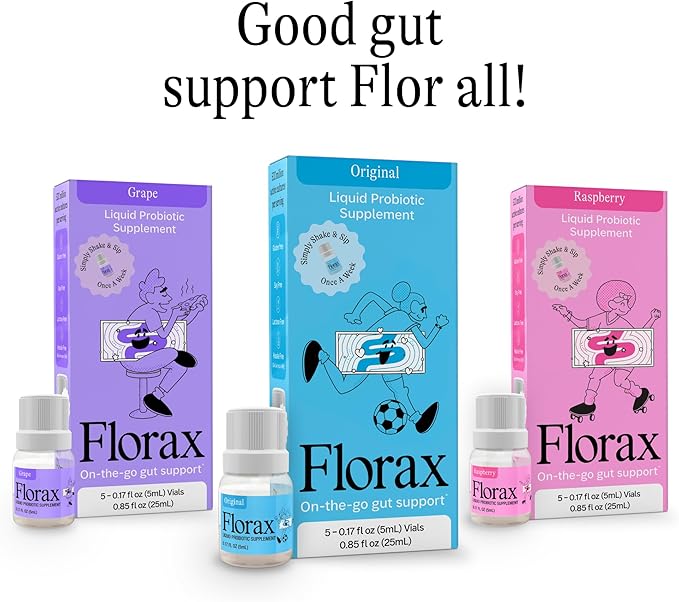 Florax - Liquid Probiotic - On-The-go Gut Support for Women, Men, and Children - Vegan, Gluten Free, Lactose Free, Soy Free and Preservative Free - Original Flavor - 5 Vials