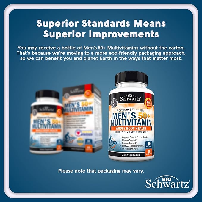 Once Daily Multivitamin for Men 50 and Over - Supplement for Heart Health Support - with Zinc, A, B, C, D3, E Vitamins - for Memory & Brain Health Support - Designed for Whole Body Health - 60 Count-SeraviaPure