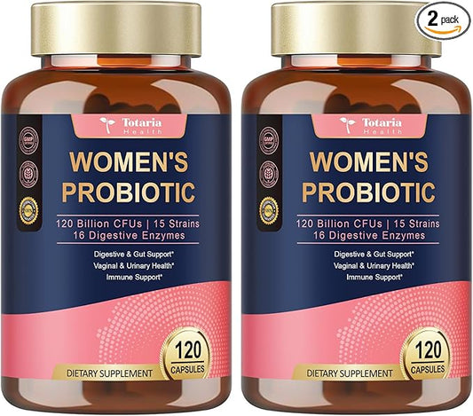 (2 Packs) Probiotics for Women, 120 Billion Women Probiotic, Digestive Enzymes & Prebiotics, with Akkermansia, Cranberry, D-Mannose, for Gut, Urinary, Immune, PH Balance, 240 Vegan Capules