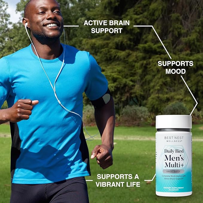 Best Nest Wellness Men's Multi Plus - Daily Multivitamin for Brain & Energy Health Support - Daily Multivitamin for Men - Probiotics & Digestive Enzyme Formula - 30 Caplets-SeraviaPure