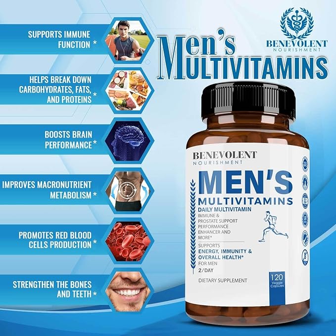Multivitamin for Men - Supports Energy & Overall Health - Essential Daily Vitamins for Men, Biotin, Magnesium, Zinc & Antioxidant for Immune Health - Non-GMO Men Multivitamin Supplement, 120 Caps-SeraviaPure