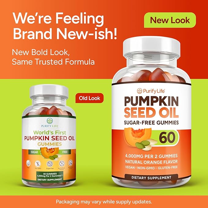 Sugar-Free Pumpkin Seed Oil Gummies (4,000mg/serving) Pumpkin Seed Oil for Hair Growth, Youthful Skin, Prostate Health, Immune & Urinary Tract Support-Natural Source of Essential Fatty Acids-60 Chews-SeraviaPure