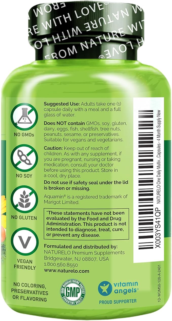 NATURELO One Daily Multivitamin for Women 50+ (Iron Free) - Menopause Support for Women Over 50 - Whole Food Supplement - Non-GMO - No Soy - 120 Capsules - 4 Month Supply-SeraviaPure