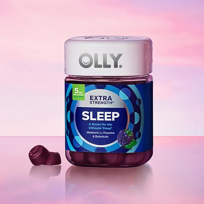 OLLY Extra Strength Sleep Gummy, 5 mg Melatonin, L-Theanine, Chamomile, Lemon Balm, Sleep Aid, BlackBerry - 50 Count-SeraviaPure