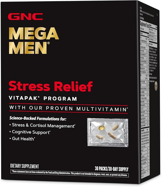 GNC Mega Men Stress Relief Vitapak, Stress & Cortisol Management, 30 Count-SeraviaPure