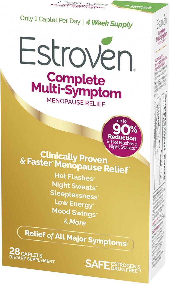 Estroven Complete Multi-Symptom Menopause Supplement for Women, 28 Ct., Clinically Proven Ingredient Provide Menopause Relief & Night Sweats & Hot Flash Relief, Drug-Free & Non-GMO-SeraviaPure