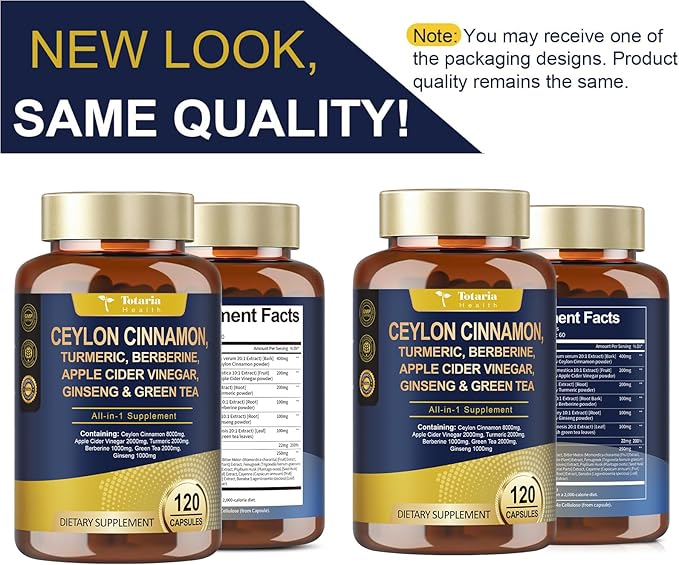 (2 Packs) 18-in-1 Organic Ceylon Cinnamon Capsules 20:1 Extract, Powerful Ceylon Cinnamon Berberine Supplement w/Apple Cider Vinegar Turmeric Bitter Melon, for Metabolism, Heart, Energy, Non-GMO