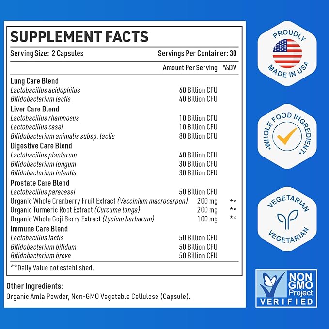 Probiotics for Men, 500 Billion CFU & 12 Strains Mens Probiotic, Men Probiotics with Turmeric, Cranberry, Goji, Gut Health for Men, Probiotics for Men Digestive Health, Immune Bloating, 120-Day Supply-SeraviaPure