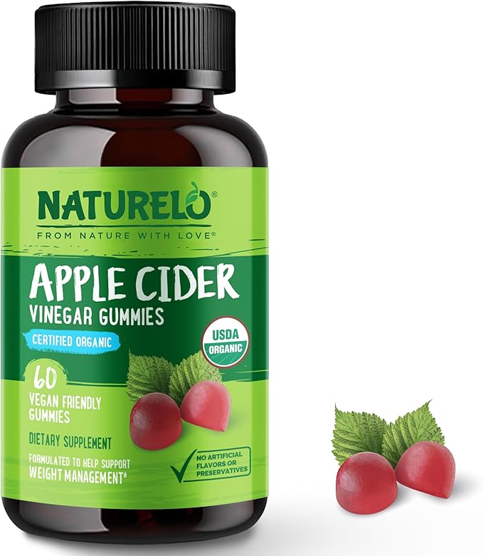 NATURELO Apple Cider Vinegar Gummies, Certified Organic, Vegan - 60 Gummies-SeraviaPure