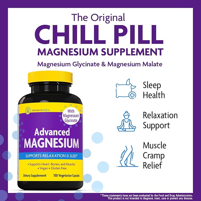 InnovixLabs Advanced Magnesium Capsules - 150 Ct, 210 mg - Chelated Magnesium Glycinate and Malate, High Absorption, Promotes Relaxation, Bones, Muscle Health, Vegan Magnesium Malate Sleep Supplement-SeraviaPure