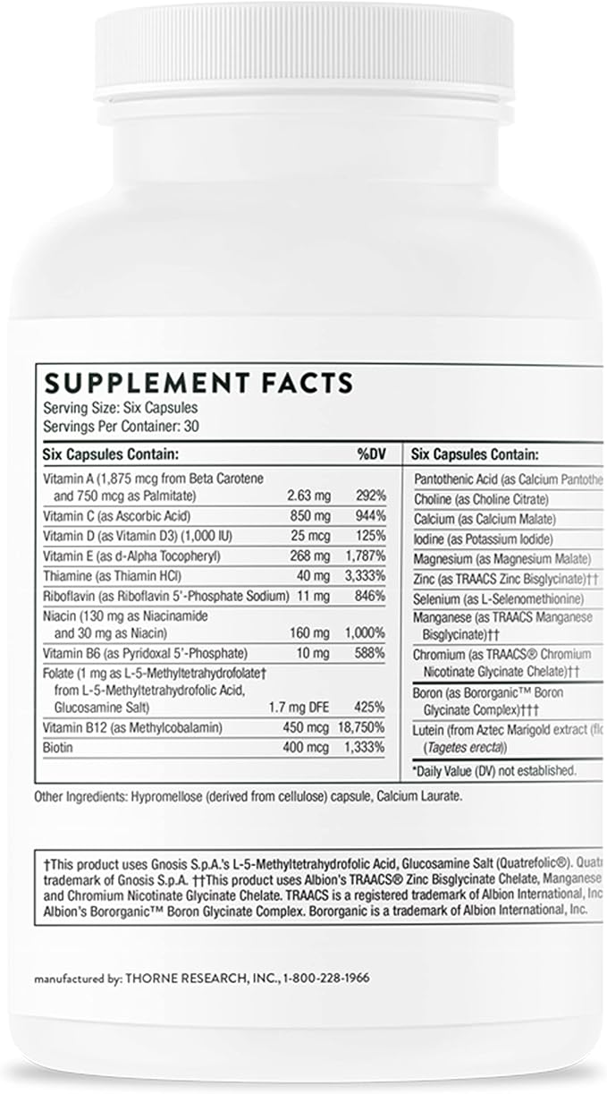 THORNE Women's Multi 50+ - Daily Multivitamin Without Iron and Copper for Women - Comprehensive, Foundational Support - Bone and Immune System Health - Gluten-Free - 180 Capsules - 30 Servings-SeraviaPure