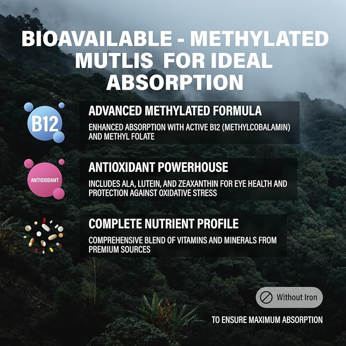 Wild Methylated Multivitamin for Women & Men | Daily Multi Vitamin | MTHFR Supplement Without Iron | Methylated B12, Folate, Vitamin C, A, K2, D, E, Choline, Biotin, ALA, CoQ10 & More (Pack of Two)-SeraviaPure