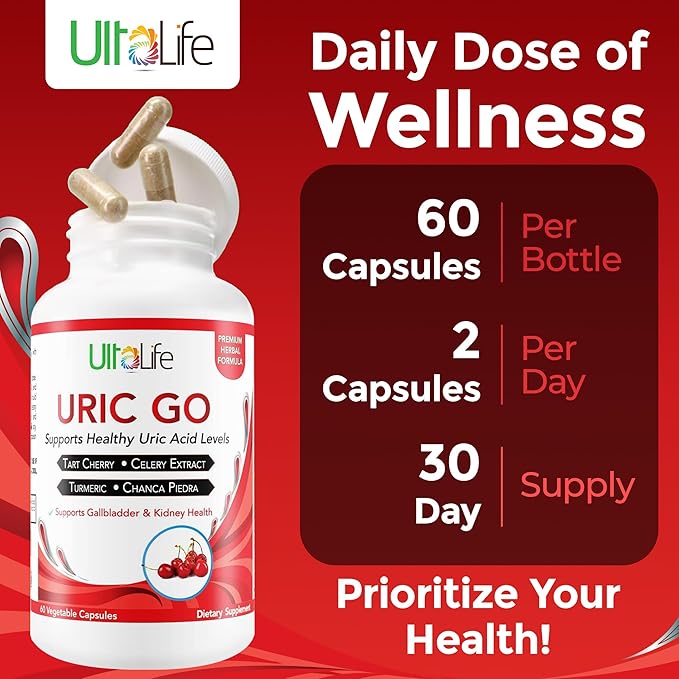 #1 URIC GO Uric Acid Cleanse Support Supplement for G.O.U.T - Natural Kidney Cleanse Detox Formula Chanca Piedra, Celery Seed, Tart Cherry, Cranberry, Pomegranate, Turmeric, Vegan Non-GMO 60 Capsules-SeraviaPure