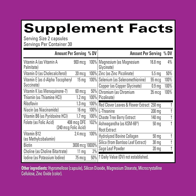 Hyland's Rock On Menopause + Youthful Skin Care Multivitamin for Women with Immune Support - 60 Capsules - Menopause Relief for Women with Biotin, Collagen, and Red Clover (Pack of 2)-SeraviaPure