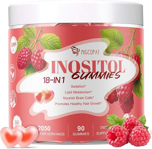 Inositol Multivitamin Gummies, Myo-Inositol&D-chiral Inositol Ideal 40:1 Ratio, Inositol Supplement with Omega-3, Magnesium, Folate, Hormone Balance, Raspberry Flavor, Sugar Free, 90 Count-SeraviaPure