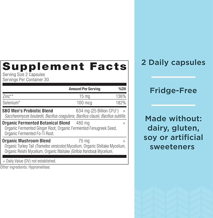 Probiotics for Men by Ancient Nutrition, SBO Probiotics Men's 60 Ct, for Gut Health, Digestive and Immune Support, Boosts Muscle Mass and Fat Metabolism, 25 Billion CFUs* Per Serving-SeraviaPure