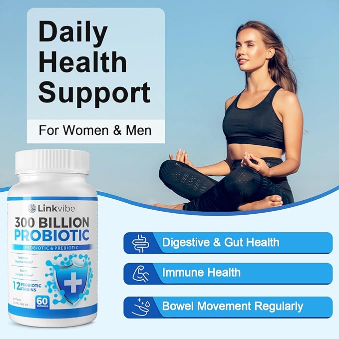 Probiotic 300 Billion CFU - 12 Strains Probiotics with Organic Prebiotics for Digestive & Gut, Immune, Bloating Health - Probiotics for Women and Men - Daily Probiotics Supplement - 60 Counts-SeraviaPure