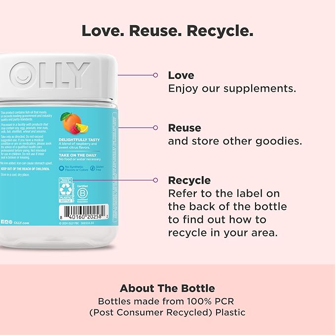 OLLY Essential Prenatal Gummy Multivitamin, Folic Acid, Vitamin D, Omega 3 DHA, Supports Healthy Growth and Brain Development, Citrus Berry - 84 Count-SeraviaPure