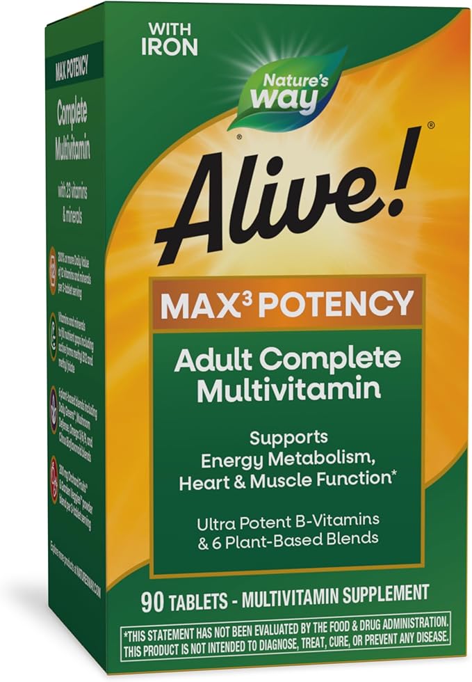 Nature's Way Alive! Max3 Potency Multivitamin, Ultra Potency B-vitamins to Support Energy Metabolism*, with Methylated B12 and Folate, 90 Tablets (Packaging May Vary)-SeraviaPure