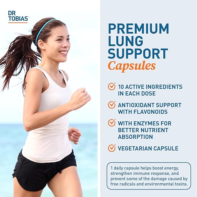Dr. Tobias Lung Health, Lung Support Supplement with Vitamin C, Butterbur, Quercetin & Bromelain, Lung Cleanse & Detox Formula for Bronchial & Respiratory System, Non-GMO, 120 Capsules-SeraviaPure