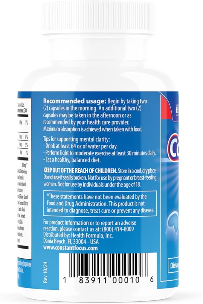'-- Brain Booster - Natural Herbal Brain Health Supplement for All Day Focus - Memory - Concentration - Alertness & Mental Clarity - 60 Tabs