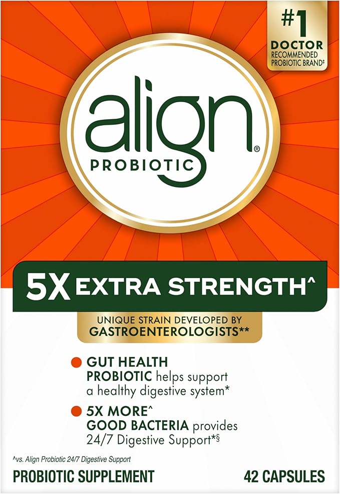 Align Probiotic Extra Strength, Probiotics for Women and Men, #1 Doctor Recommended Brand‡, 5X More Good Bacteria^ to Help Support a Healthy Digestive System*, 42 Capsules (Packaging May Vary)-SeraviaPure