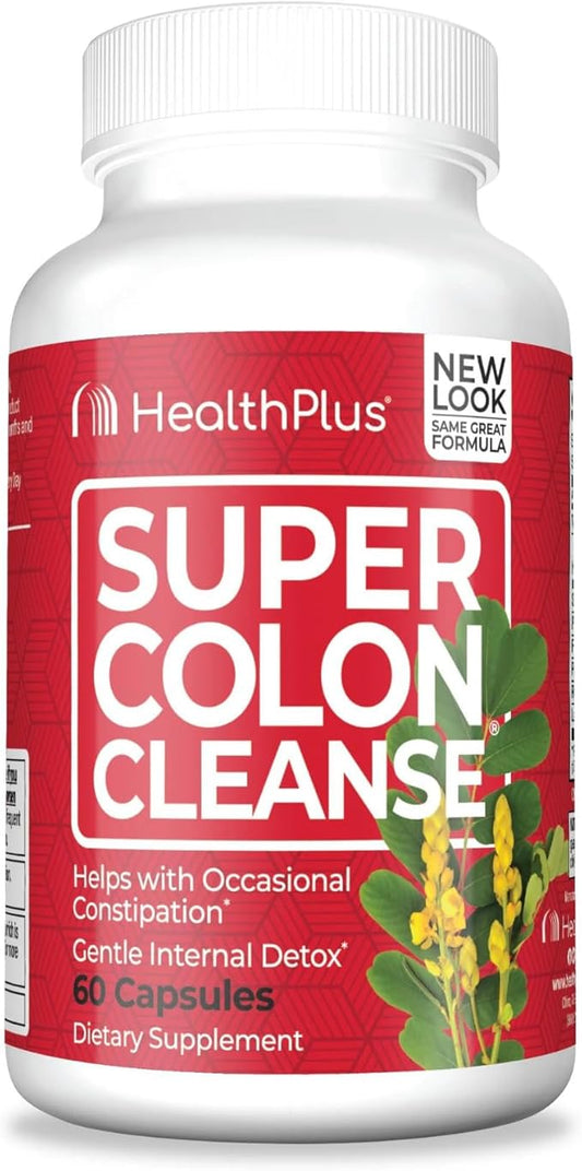 Health Plus Super Colon Cleanse 10 Day Gentle Gut Cleanse Detox, Psyllium Husk, Probiotics for Constipation Relief & Digestive Support, 60 Capsules-SeraviaPure
