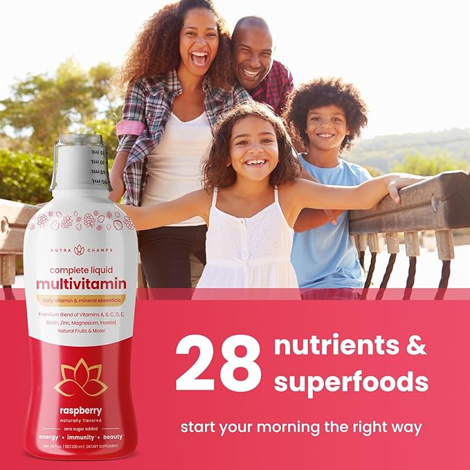 NutraChamps Complete Liquid Multivitamins | No Added Sugar | Liquid Vitamins for Women, Men & Kids | Vegan Liquid Vitamin Multimineral Supplement | Energy, Immunity & Beauty-SeraviaPure