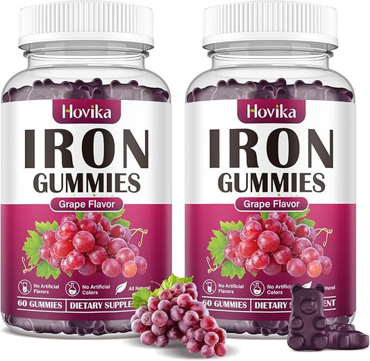 (2 Pack) Iron Gummies Supplement for Women & Men, Iron Supplements for Anemia with Vitamin C, B12, Folate-Blood Builder & Energy Support for Iron Deficiency - Grape Flavor, Vegan, 120 Gummies-SeraviaPure