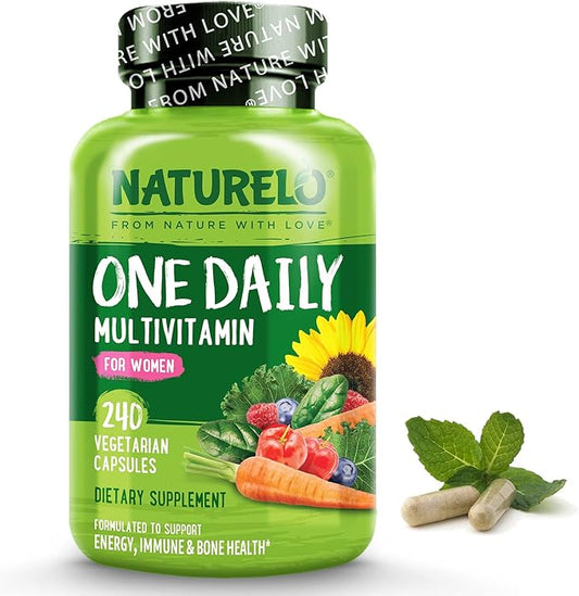 NATURELO One Daily Multivitamin for Women - Energy Support - Whole Food Supplement to Nourish Hair, Skin, Nails - Non-GMO - No Soy - Gluten Free - 240 Capsules | 8 Month Supply-SeraviaPure
