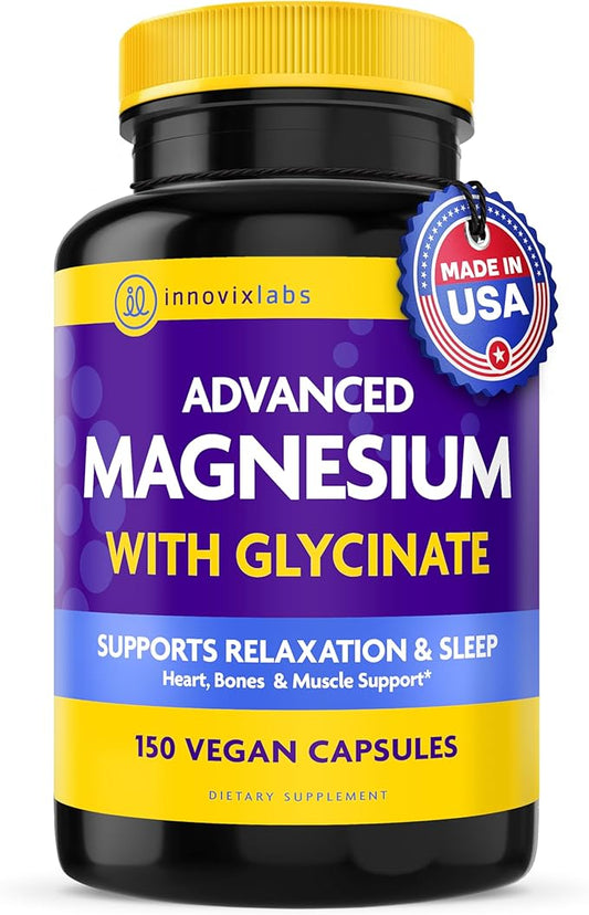 InnovixLabs Advanced Magnesium Capsules - 150 Ct, 210 mg - Chelated Magnesium Glycinate and Malate, High Absorption, Promotes Relaxation, Bones, Muscle Health, Vegan Magnesium Malate Sleep Supplement-SeraviaPure