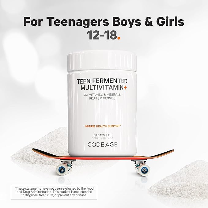 Codeage Teen’s Daily Multivitamin Supplement, 25+ Vitamins & Minerals for Teenage Boys & Girls, Organic Whole Foods Vitamins for Teenagers, Vitamin A, B Vitamins, Vitamin C, D, E, K, Omega-3, 2 Pack-SeraviaPure