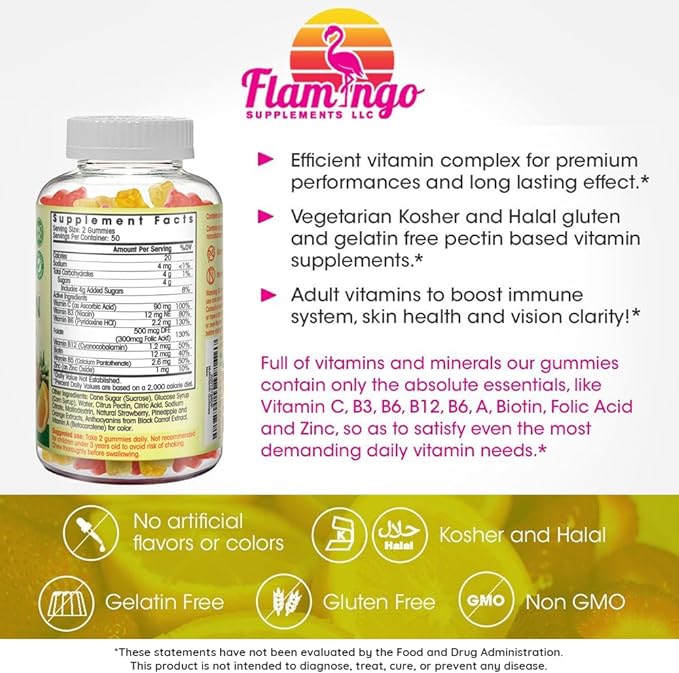 Multivitamin Gummies | Vegan Friendly, Kosher Halal NO Gluten or Gelatin, no GMO| for Men, Women & Kids| 3 Natural Flavors | Vitamins C, B3, B12, Biotin, Zinc & More| 100 Gummies-SeraviaPure