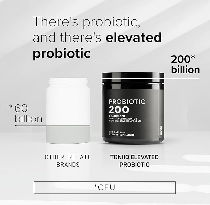 Toniiq 200 Billion CFU Probiotic Supplement 30 Verified Third-Party Tested Strains - Fully Shelf-Stable Probiotics Formula with Prebiotic Blend - Extended Release Capsules-SeraviaPure