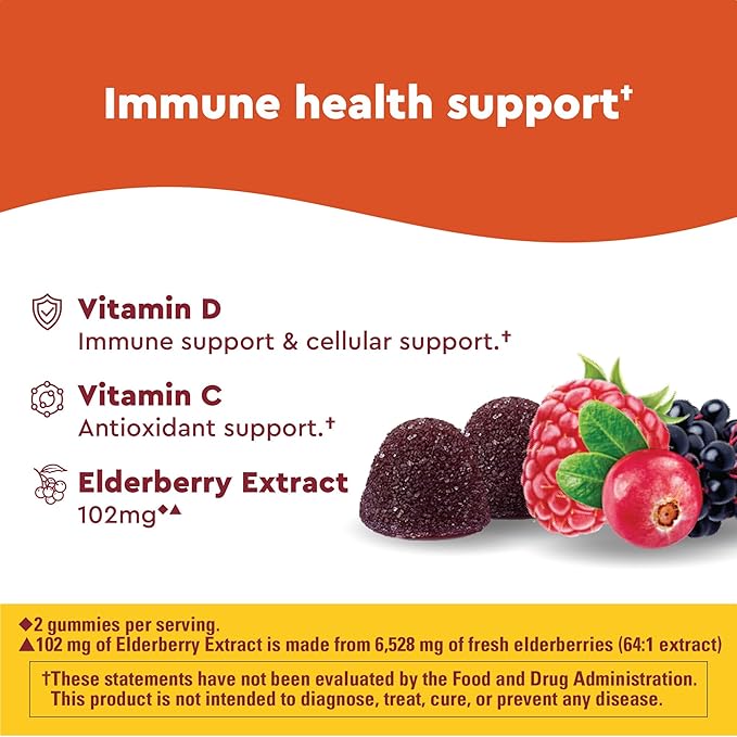 Nature Made Wellblends Immune & Superfood, Elderberry Gummies with Acerola Cherry Extract, Plus Vitamin C + Vitamin D, Immune Support Supplement, 100 Gummy Vitamins-SeraviaPure